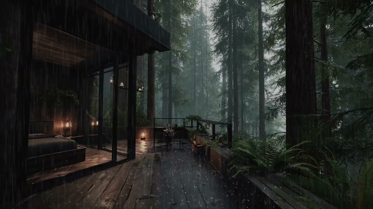 Rainy Forest Room at Night | Calm Rain Sounds for Sleep [No Music]
