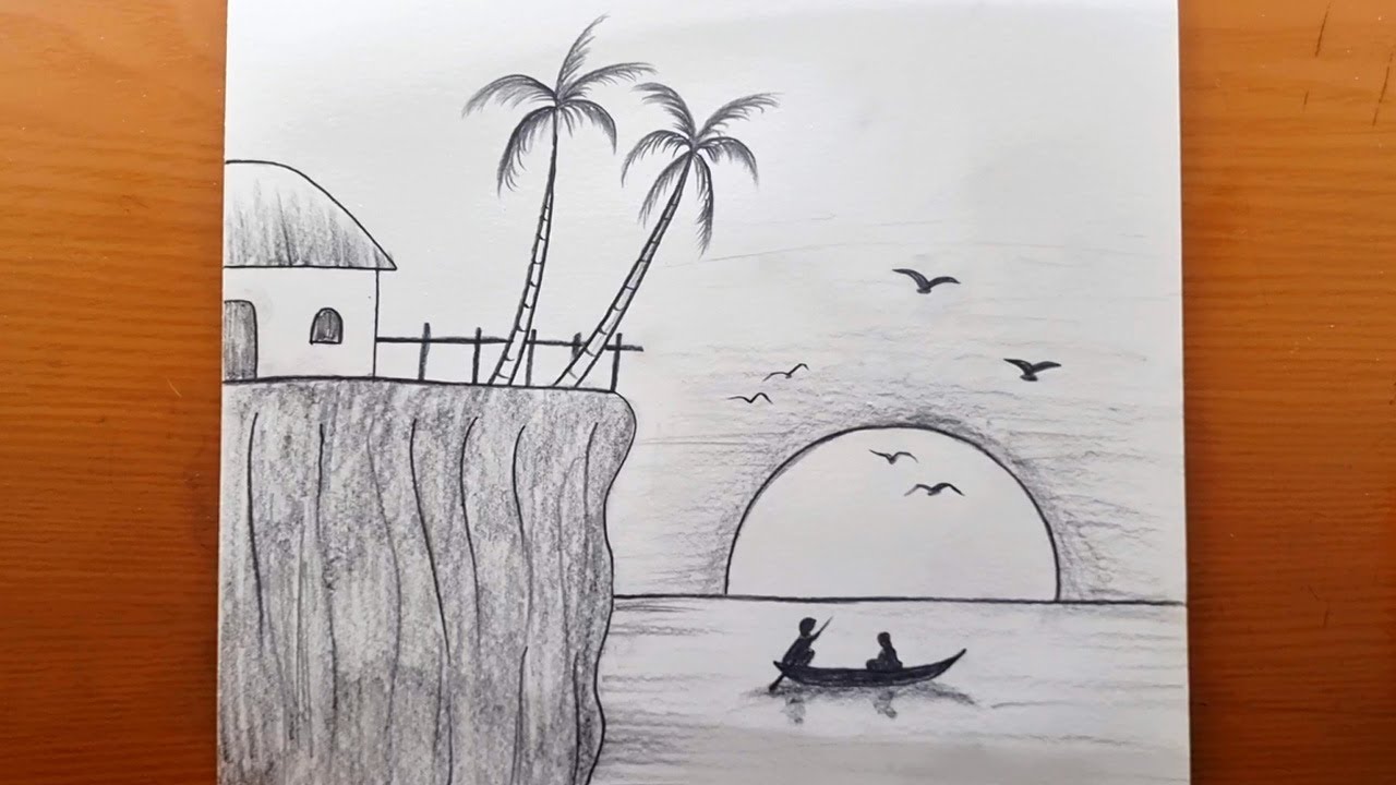 Como Desenhar o P&ocirc;r do Sol F&aacute;cil | Tutorial de Desenho de Belas Paisagens Naturais com L&aacute;pis