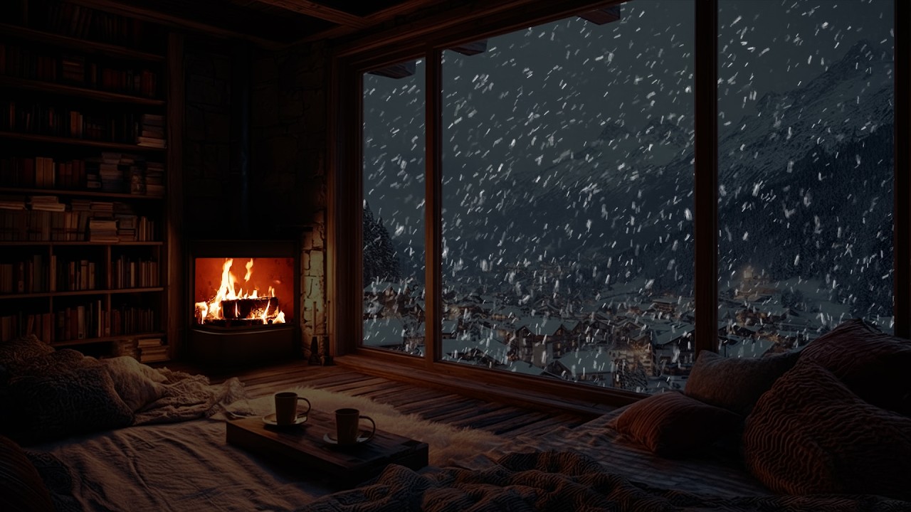 Falling Snow by the Fireplace ❄️ A Cozy Winter Atmosphere for Focused Work and Study