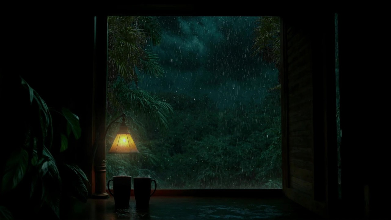 Soft Night Rain Outside in Window | Warm Ambience for Relaxation and Sleep
