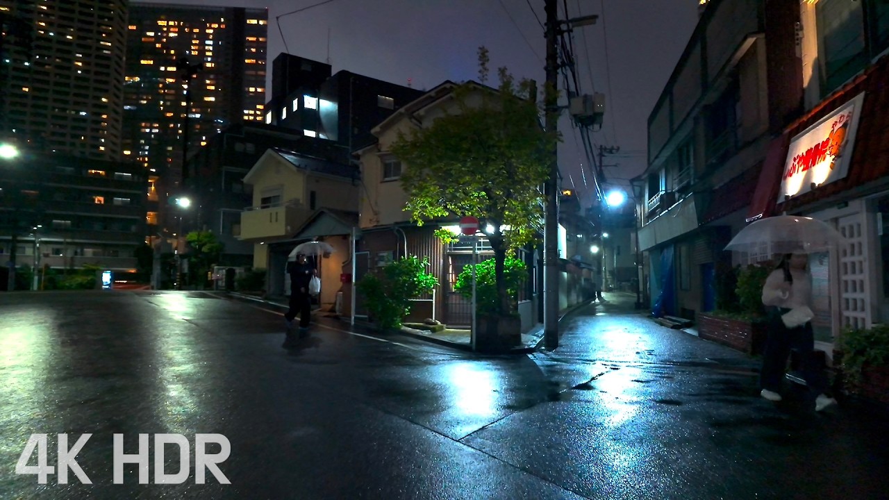 [ASMR] Прогулка дождливой ночью по жилым улицам Накано | Токио, Япония | 4К/ХДР