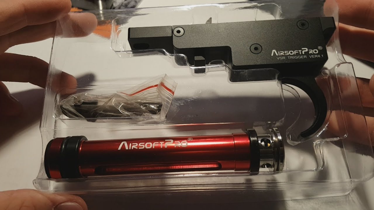 AirsoftPro Vsr trigger v4.1 unboxing (with cylinder, cylinder head and spring) for vsr10,cm.701,mb03