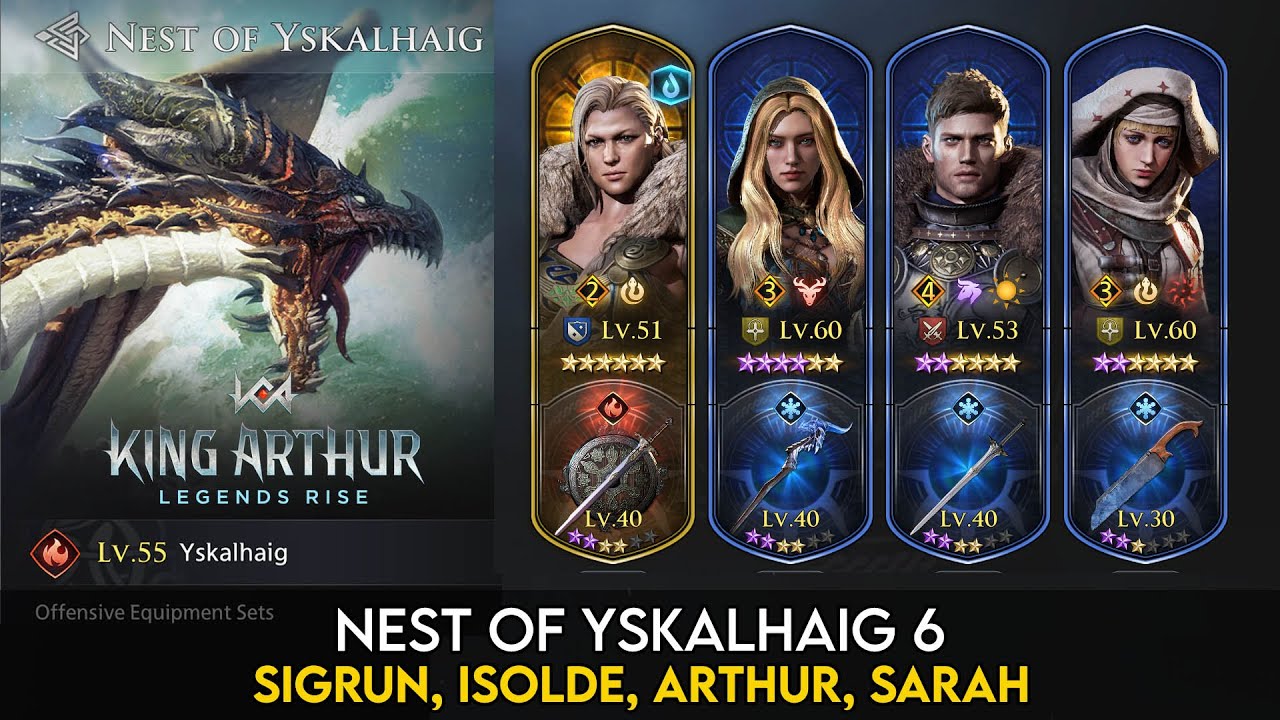 Yskalhaig 6 vs Sigrun, Isolde, Arthur, Sarah | King Arthur Legends Rise Guide