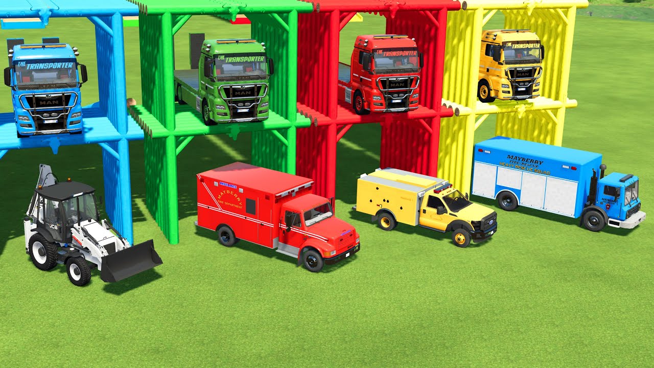 TRANSPORTING POLICE CAR, AMBULANCE, FIRE TRUCK TO GARAGE | FS22 SIMULATOR 22 | FS22 MODS
