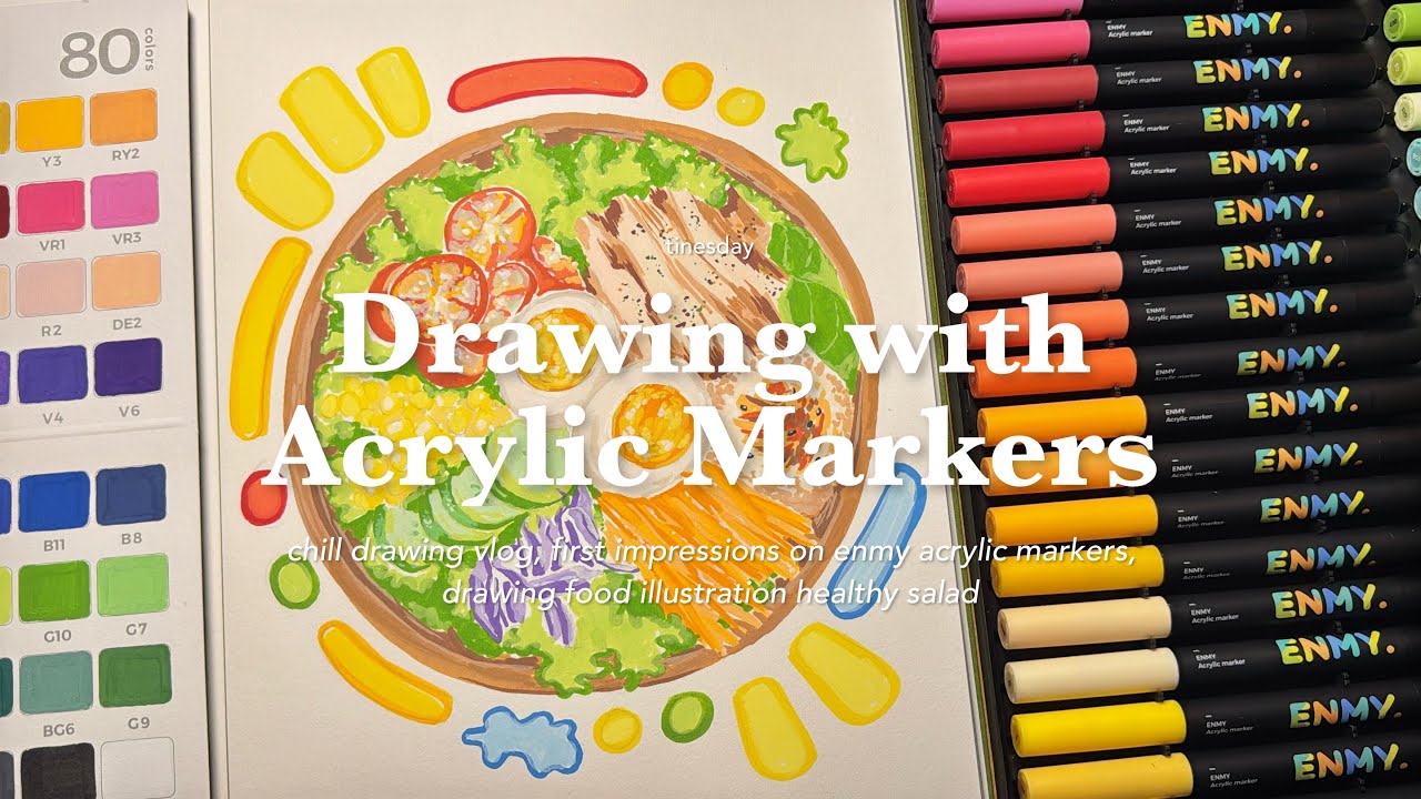 ART VLOG 🥗 ✮⋆˙ salad food illustration ft. ENMY acrylic markers ✮⋆˙