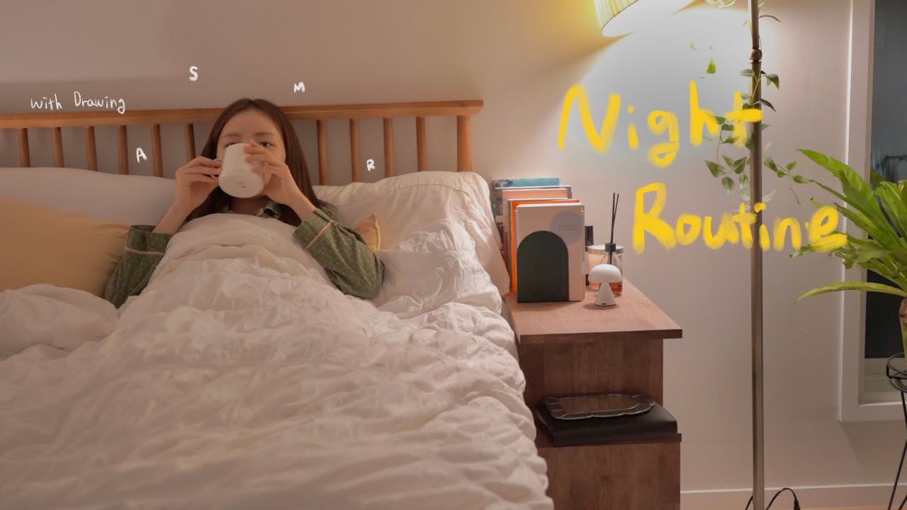 eng) 잠솔솔 오는 겨울밤 Night Routine 🌙피부 좋아지게 한 클렌징루틴 , 드로잉 ASMR
