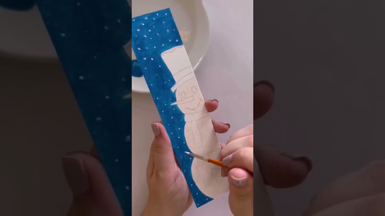 #shorts | DIY Christmas bookmark | snowman gouache painting tutorial | step by step for beginners