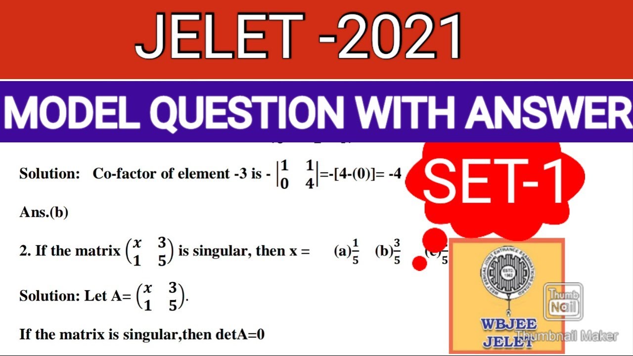 # JELET -2021 || # MODEL QUESTION WITH ANSWER [ SET -1]||