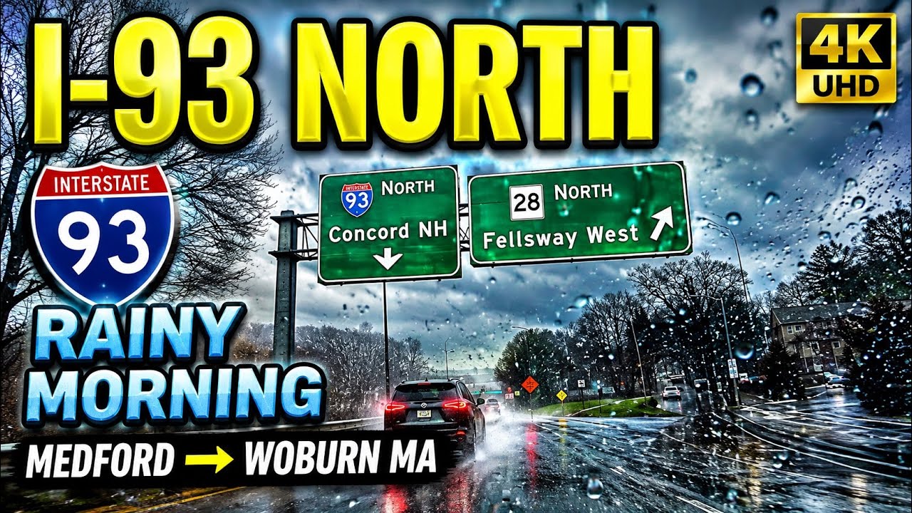 I-93 North - Medford to I-95 South Woburn MA | 4K Rainy Highway Drive - 12/29/25