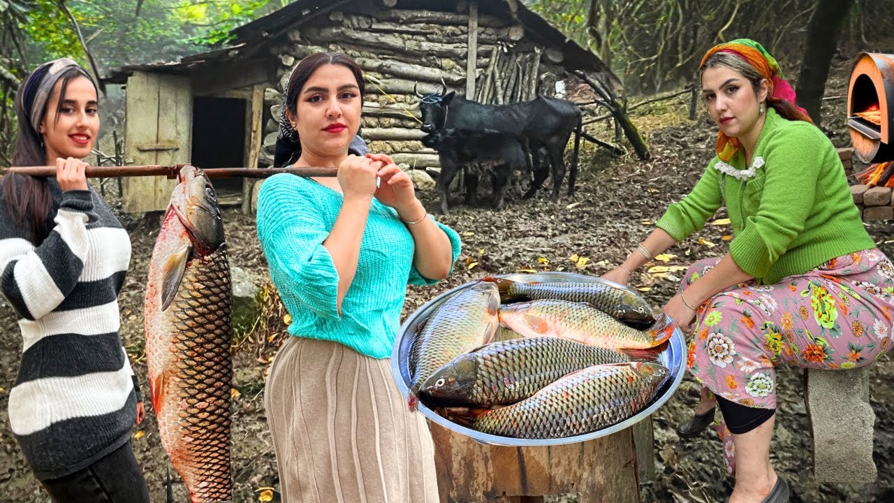 IRAN Village Life : Mix of Cooking Traditional Lunch & Baking local Bread in a Clay Oven
