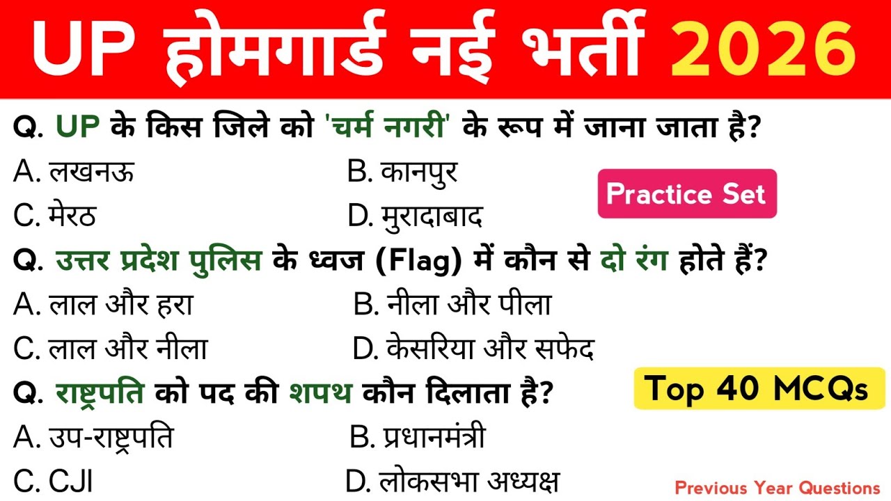 UP Home Guard भर्ती 2026 | Practice Set 2026 |UP GK Top 40 Questions | Aman GK GS 