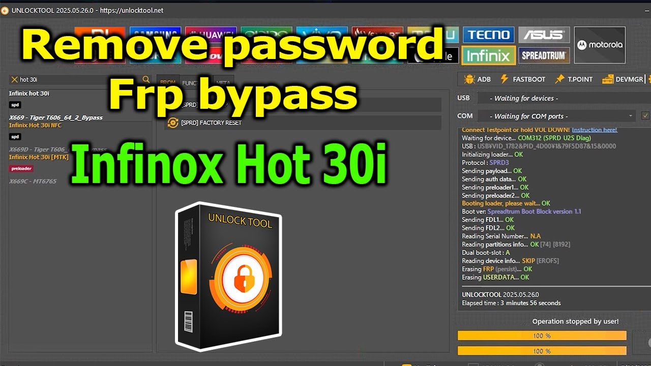 Remove Password, FRP Bypass Google Account Lock Infinix Hot 30i with UnlockTool