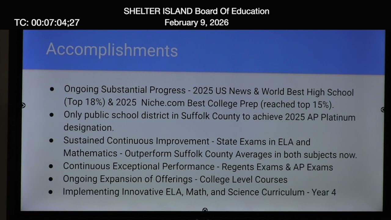 Shelter Island School Budget/Board Meeting - February 9, 2026