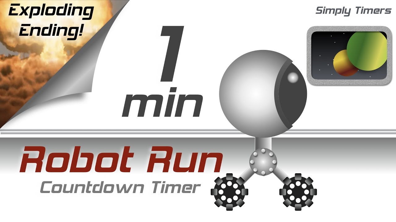1 min racing robot countdown timer with exploding ending