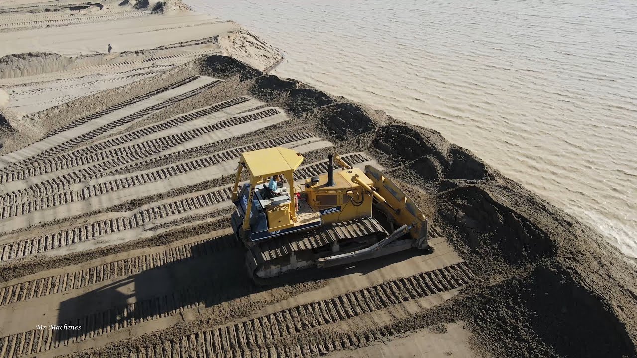 Massive Sand Filling Processing Heavy KOMATSU Dozer Push Removing _ Strong Construction Equipment