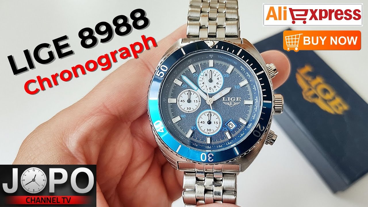 LIGE 8988 Blue Luxury Chronograph Watch Turtle Homage Watch│Lige Watch Review│Subtitles