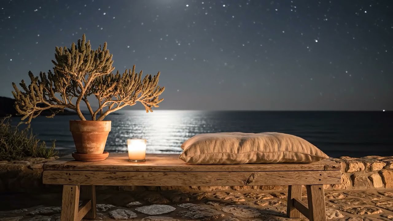 Soft Jazz Night Candlelight by the Sea Starry Sky Ambience