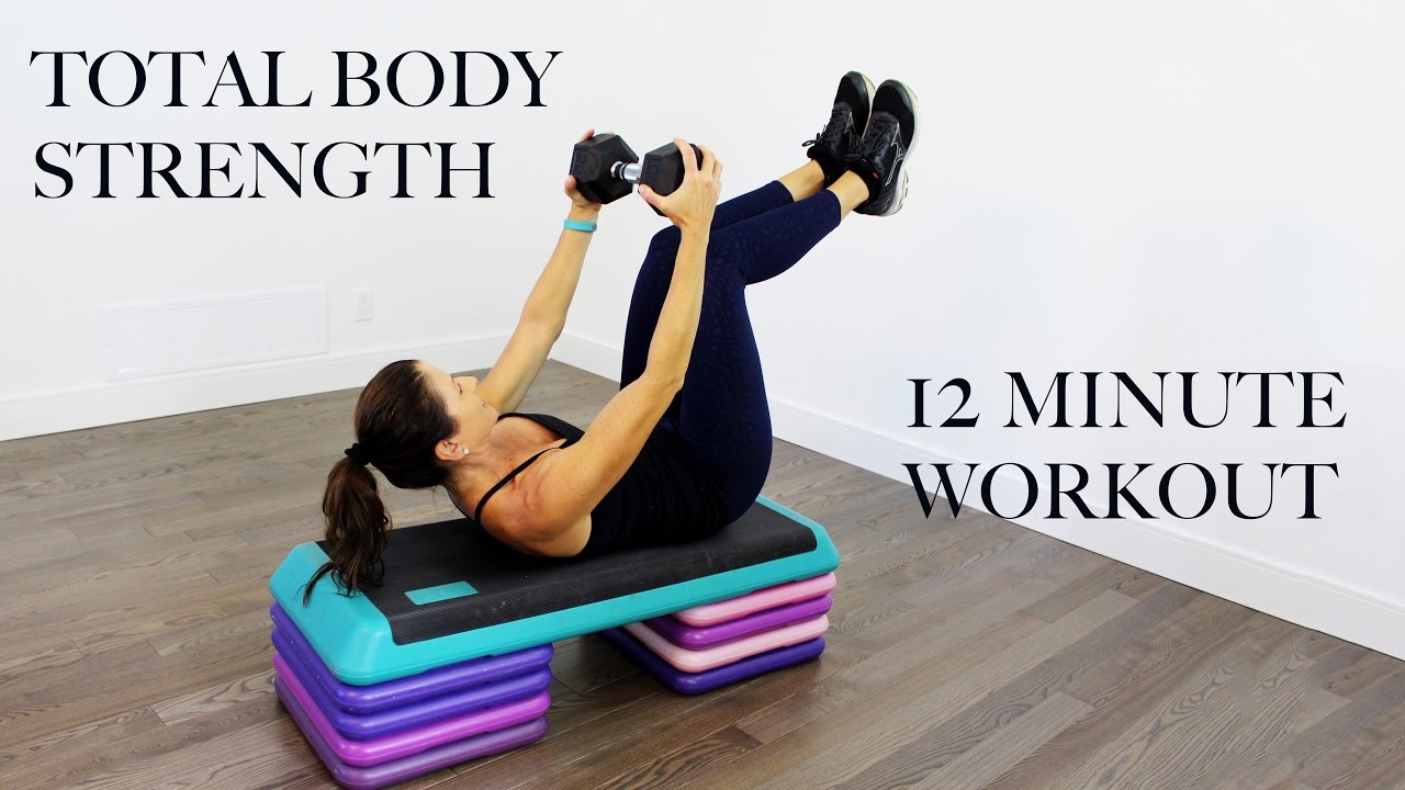 12 MINUTE TOTAL BODY STRENGTH WORKOUT -  STEP AND DUMBBELLS