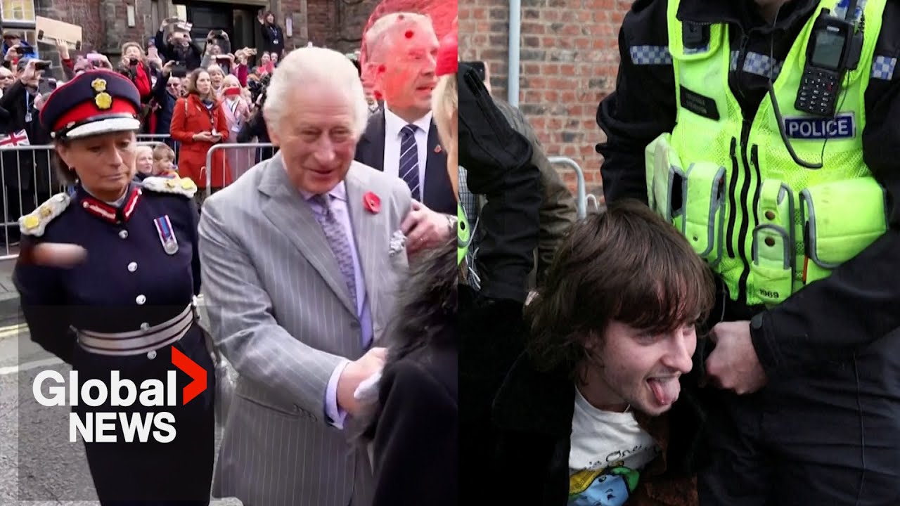 Eggs thrown at King Charles during visit to York; protester detained by police