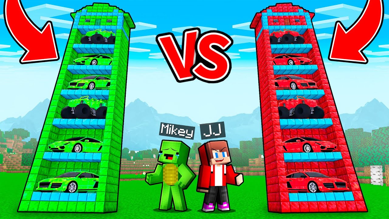 JJ and Mikey : EMERALD vs DIAMOND Truck Tower Battle in Minecraft ! - Maizen