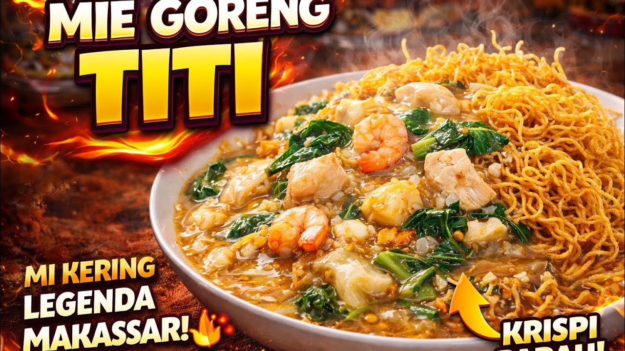 MIE GORENG TITI MAKASSAR 😱MI KERING LEGENDARIS, DISIRAM SAUS PANAS! KRISPINYA GILA 🔥 #mukbang #food 