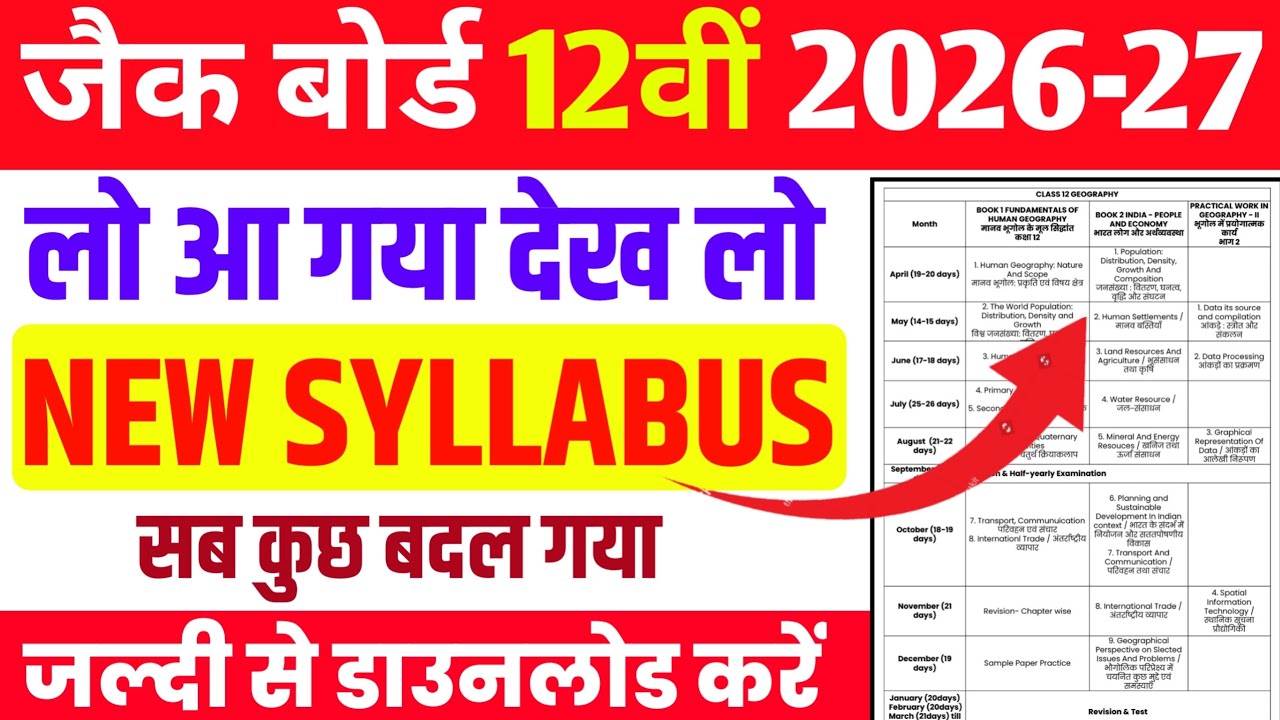 Jac board class 12 New Syllabus 2026 | New Exam Pattern 2026-27 jac board