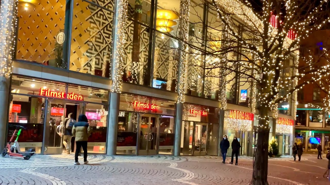Stockholm Christmas Walk: Hötorget-Central Station. Relaxing evening walk in decorated city center.