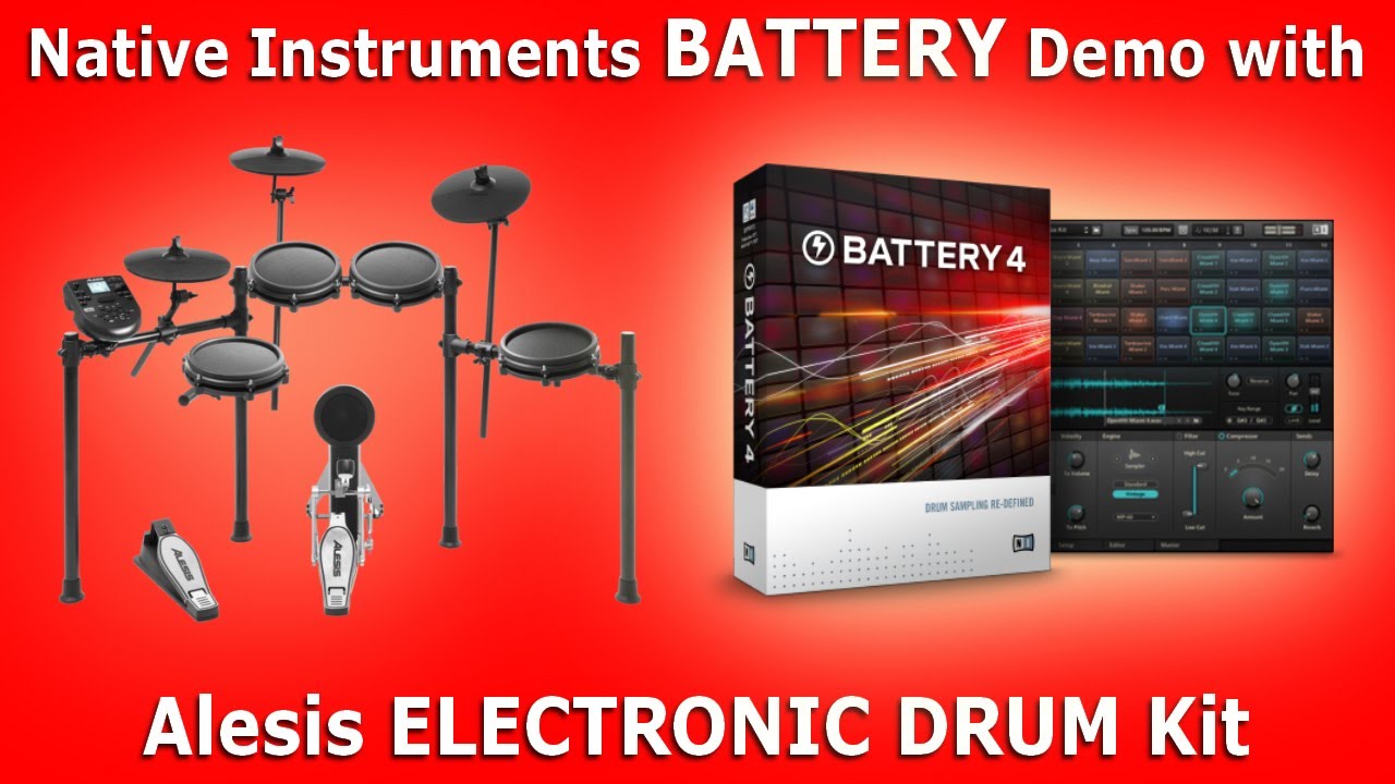 Native Intruments BATTERY Demo with Alesis ELECTRONIC DRUM Kit