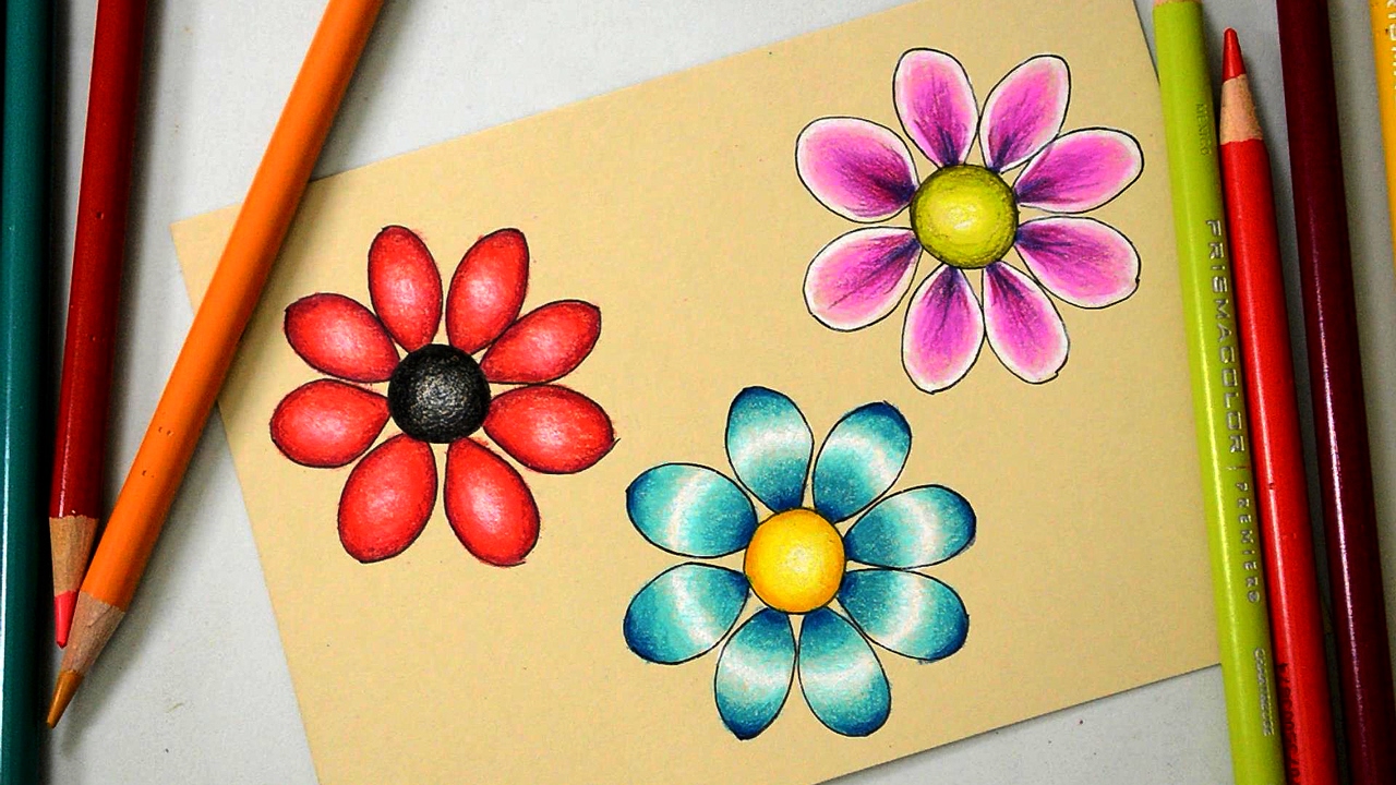 3 Ways to Color a Basic Flower with Prismacolor Colored Pencils