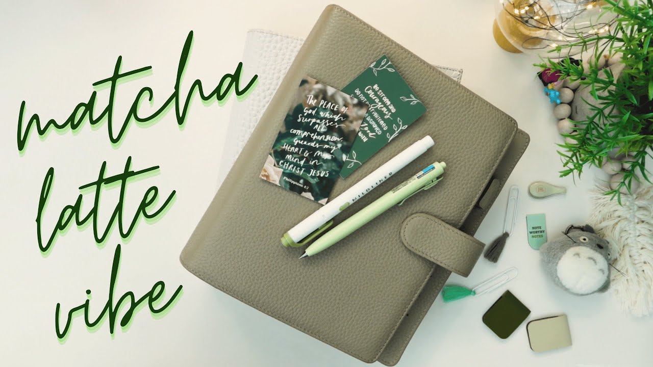 setting up my Filofax Norfolk for August - matcha inspired