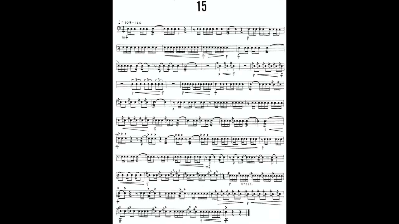MITCHELL PETERS STUDY N&ordm;15 from INTERMEDIATE STUDIES FOR SNARE DRUM with piano accompaniment.