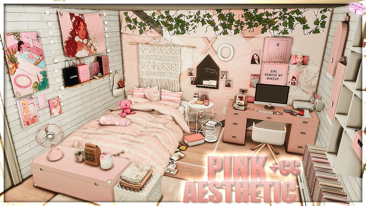 💗 PINK AESTHETIC TEEN BEDROOM + CC FOLDER & DOWNLOAD | Sims 4 Speed Build *my dream bedroom tbh*
