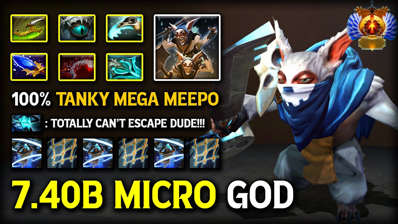 100% TANKY MEGA Meepo With Max Slotted Item Build Amazing Blink Poof Destroys All 7.40b Dota 2