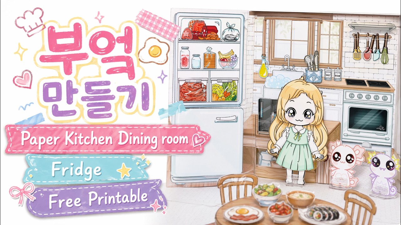 [와와이랜드 하우스] 부엌 만들기 Paper Kitchen Dining room Fridge 🍳✨ | Whawhy Land House Ep.5 #Dollhouse #PaperDIY