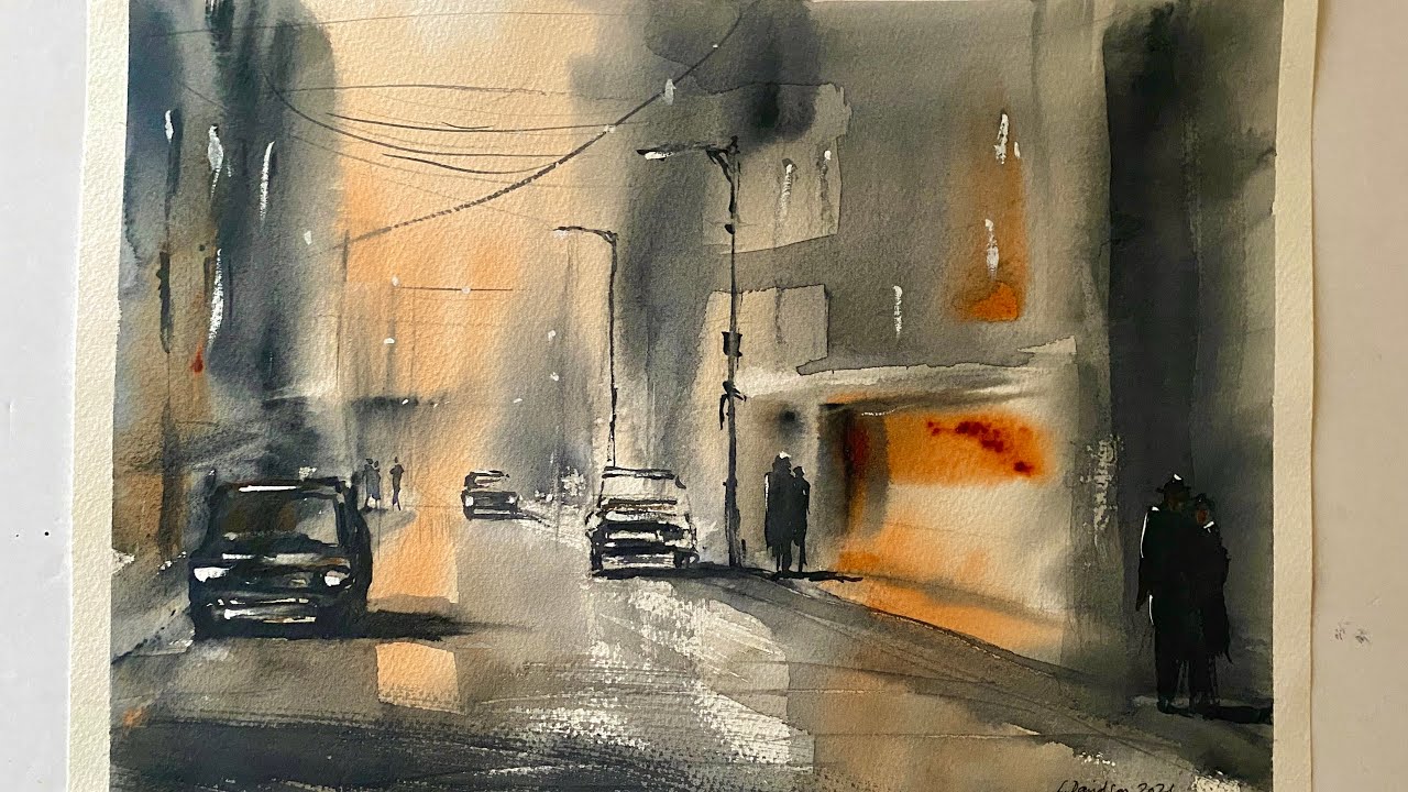 Paint A SIMPLE ATMOSPHERIC URBAN LANDSCAPE, Watercolor Landscape Tutorial DEMO Watercolour Cityscape