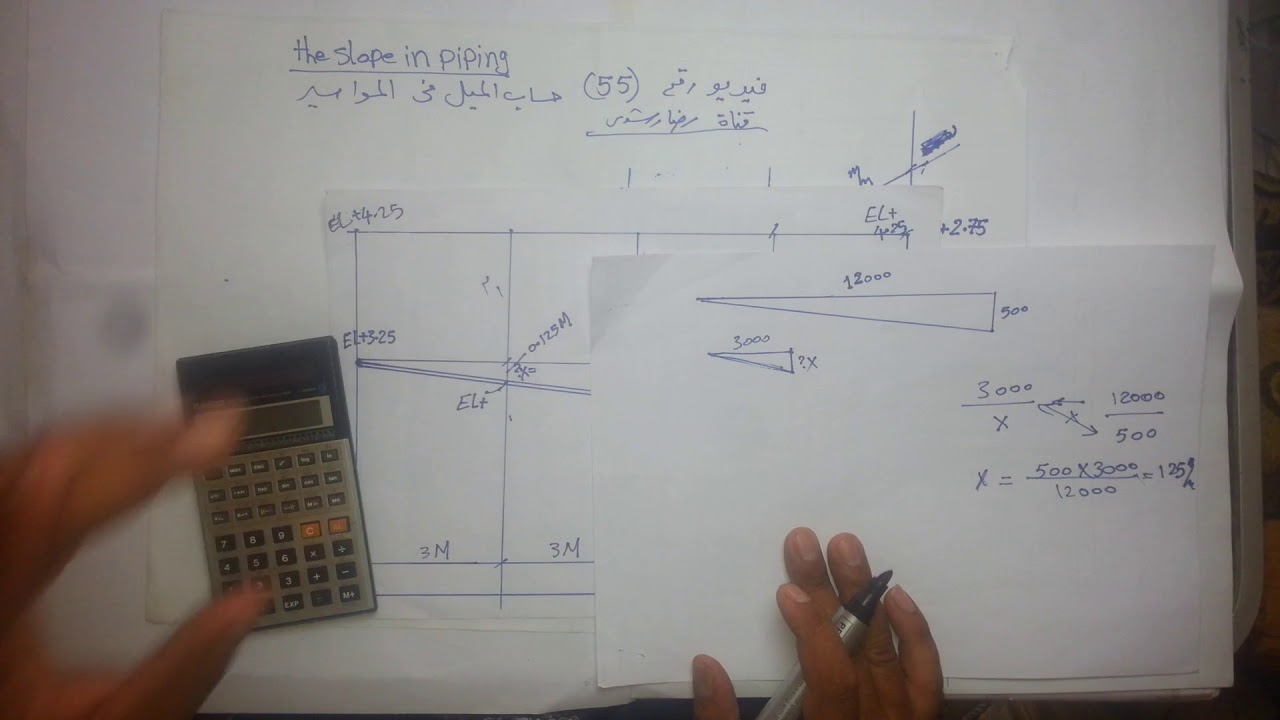 (55) حساب الميل فى خطوط المواسير - TECHNICAL PIPING
