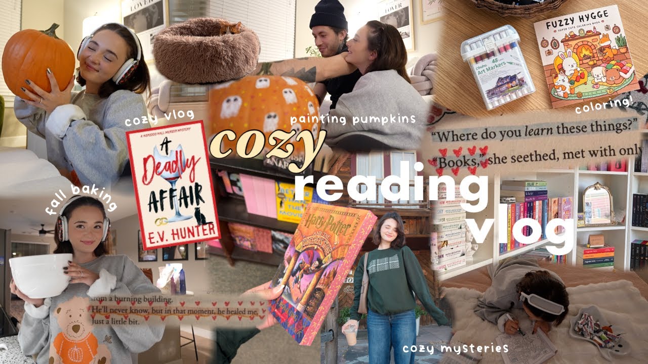 [cozy fall reading vlog] 🧦☕🧸📔 reading cozy mysteries, fall baking, painting pumpkins  + cozy games!