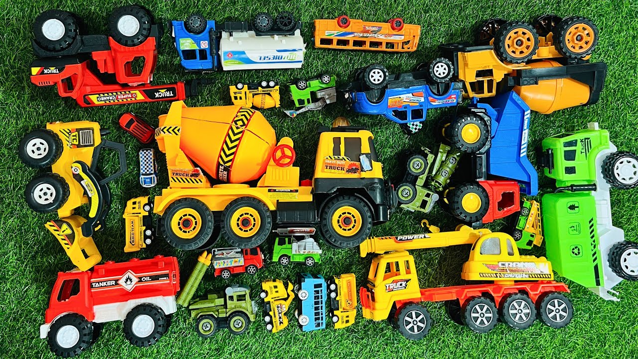 Bongkar Pasang Mainan Mobil Truk Molen, Mobil Tayo, Buldozer, Excavator, Mobil Polisi 