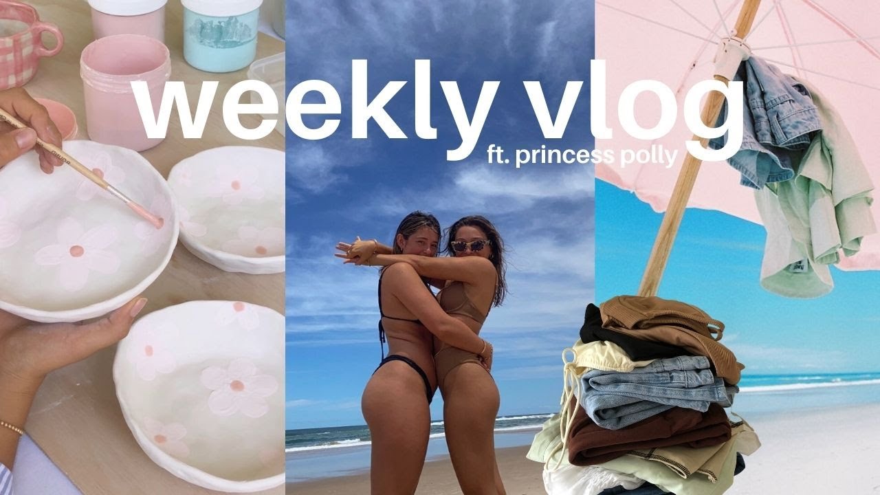 vlog | working on drop 3, friends, beach day & new puppy  🌸 ft. princess polly + 20% off code