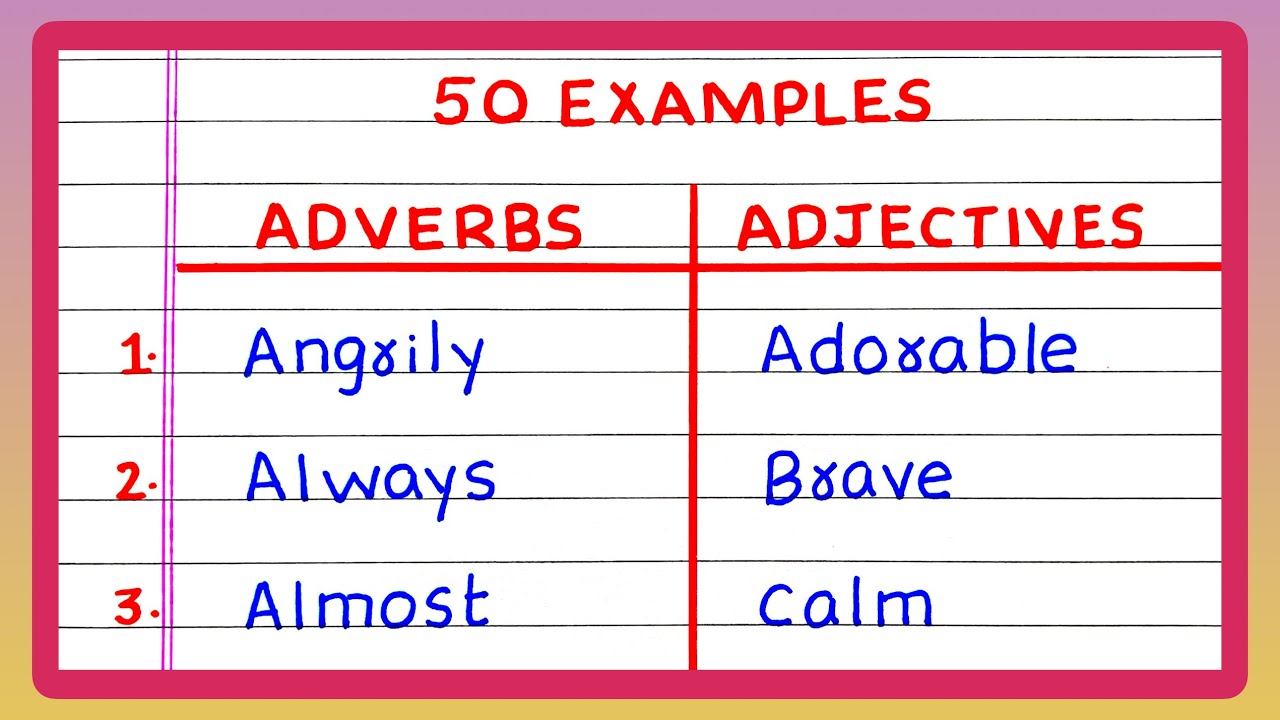 50 Adverbs and Adjectives | Adverbs and Adjectives | Adverb and Adjective Words