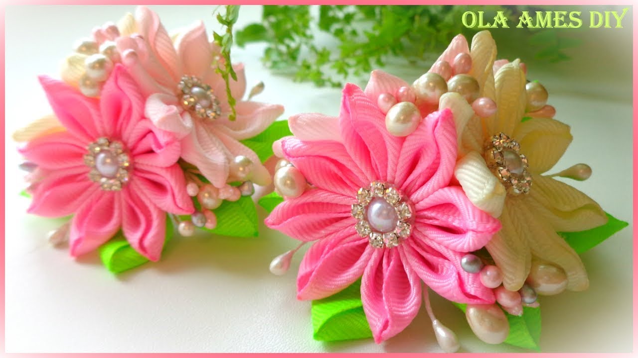 Цветы из репсовой ленты/ Канзаши/ Grosgrain Ribbon Flowers/ Kanzashi/ Flores de fitas/ Ola ameS DIY