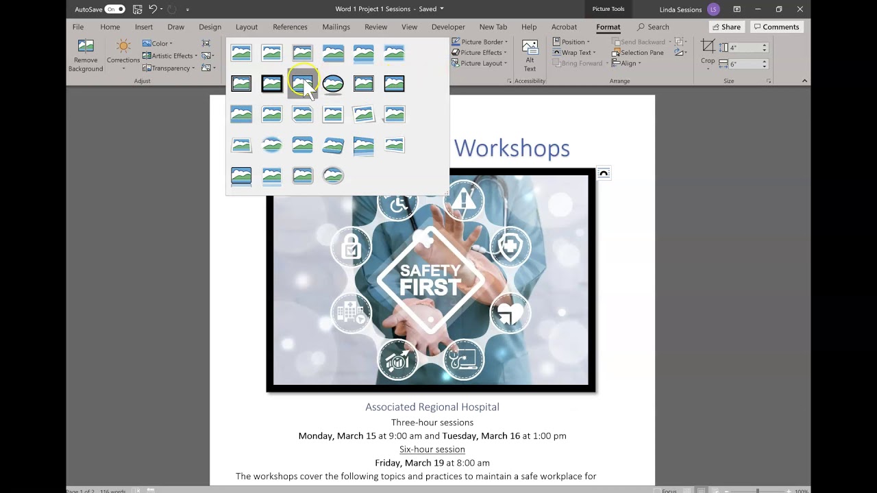 Модуль Word 1 SAM. Проект конца модуля 1: Ассоциированная региональная больница