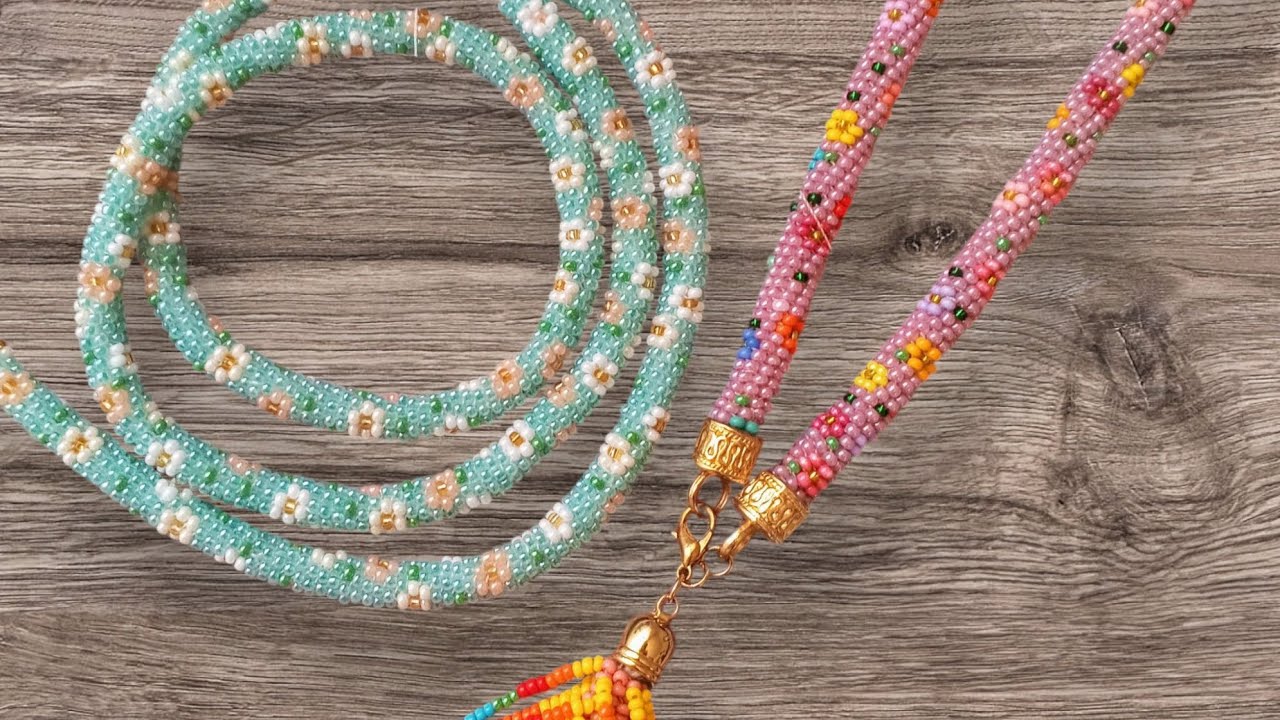 Tutorial del lazo sobre cord&oacute;n en mostacilla t&eacute;cnica ladrillo #collares #rosas #gargantilla #flores