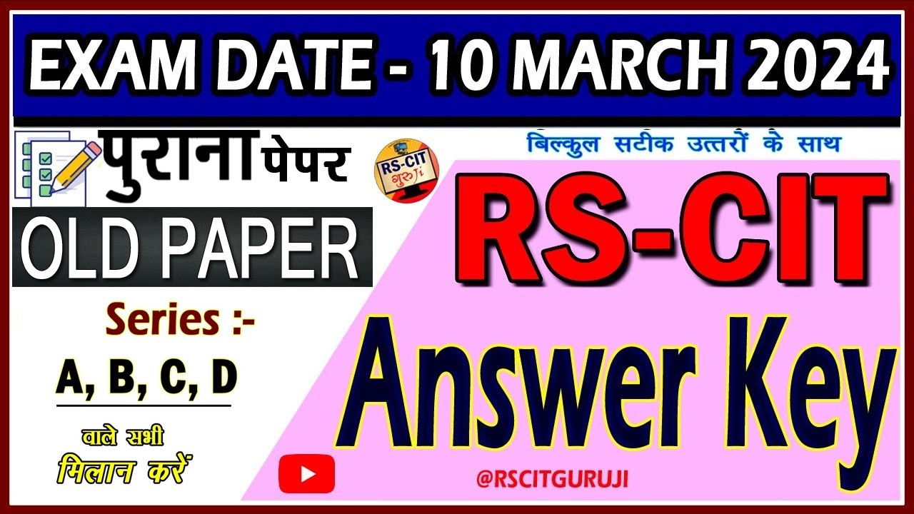 RSCIT OLD PAPER 2024 RSCIT Answer Key 10 March 2024 Today RSCIT Exam Answerkey Rscitguruji