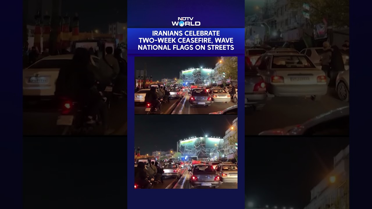 Iranians Celebrate Ceasefire, Wave National Flags After Announcement