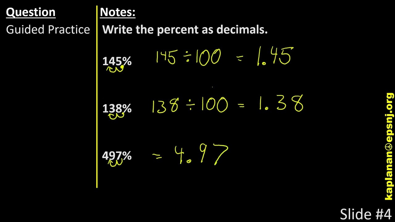 Percents Greater than 100 and less than 1 6th 6 3