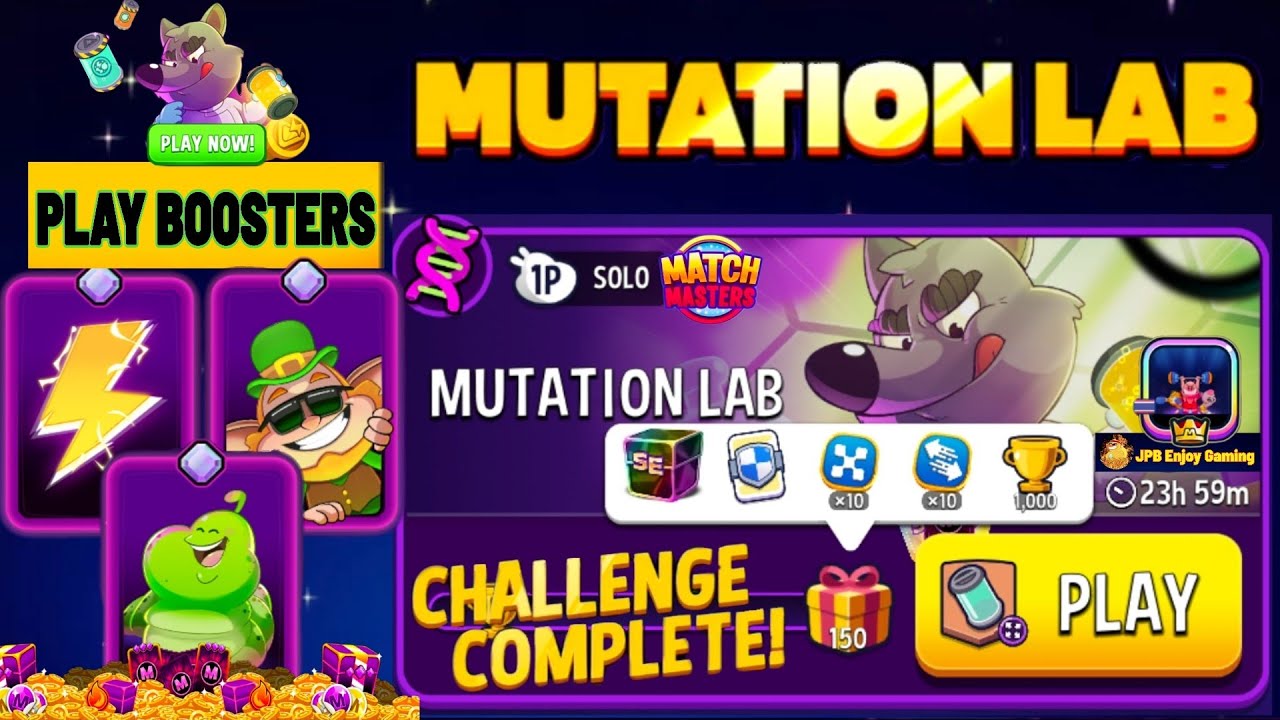 Play 3 Booster/ Mutation Lab Super Sized Solo Challenge/ 150 DNA 🧬/ 6500 Score/Match Masters