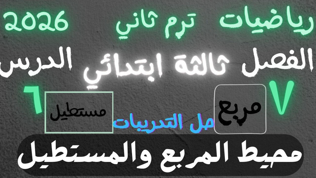 حل تدريبات درس محيط المربع والمستطيل الدرس 6 الفصل 7 رياضيات الصف الثالث الابتدائي الترم الثاني 2026