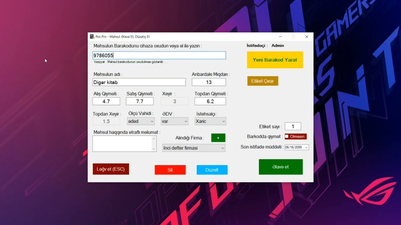Pos Pro Mağaza satış proqramında Sistemə məhsul əlavə etmək
