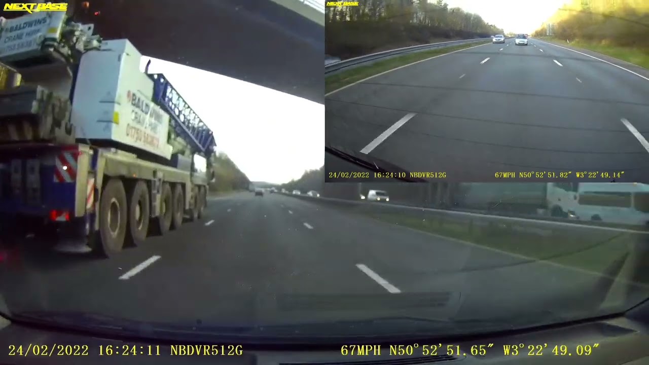 M5 Southbound between Tiverton J27 & Cullompton J28 see's a 6 axle Baldwin's crane on 24/02/2022